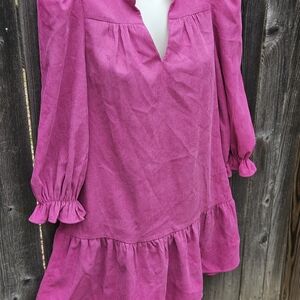 Women's Pink Ruffle Sleeve Top Corduroy Dress Barbie Core Joy Joy xs